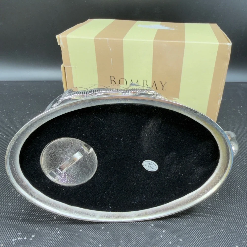 Bombay Company Silver Plated Metal Elephant Coin Bank Quilted Decor‎ with Box